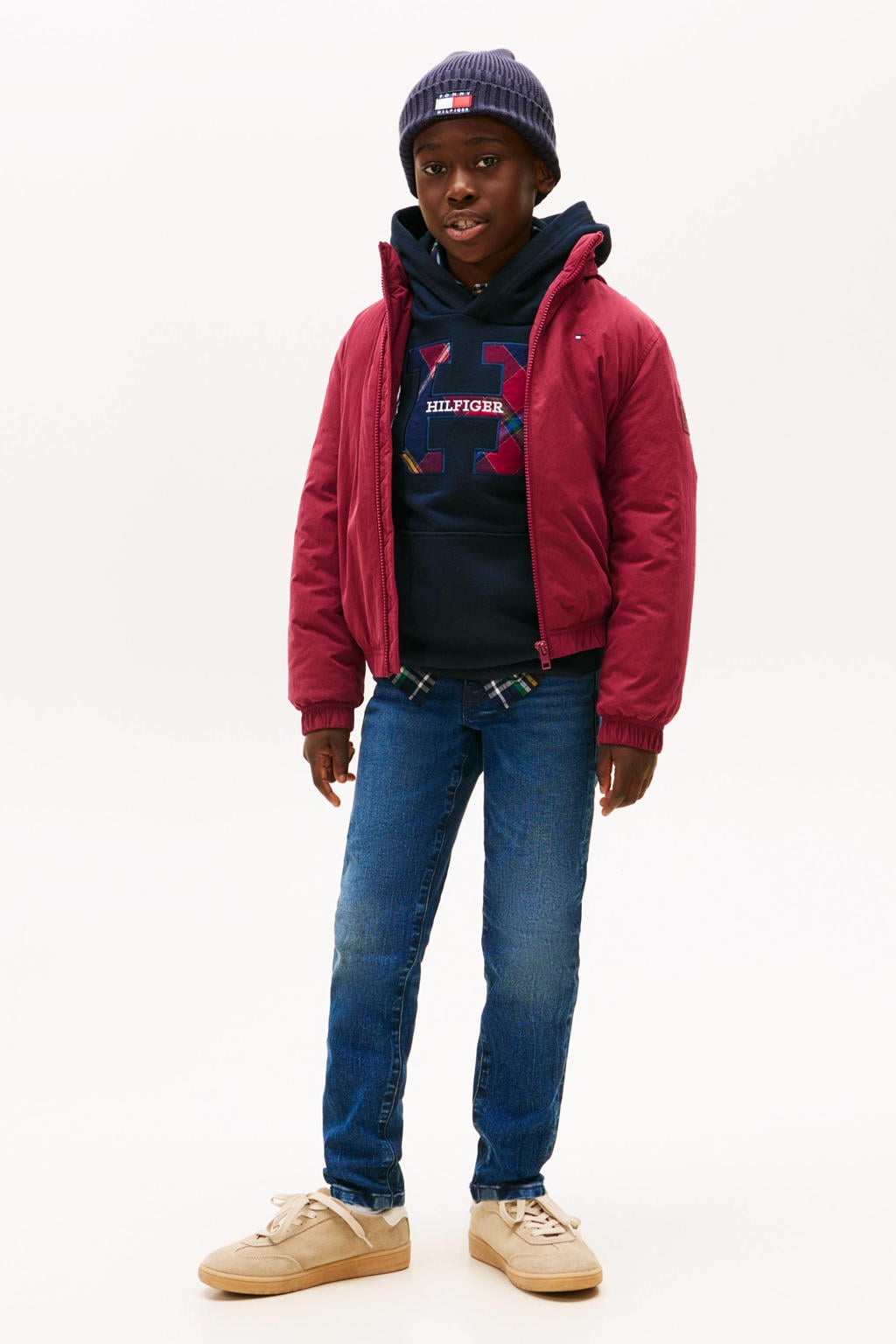 Dark blue denim jongens Tommy Hilfiger Slim fit dark blue met effen