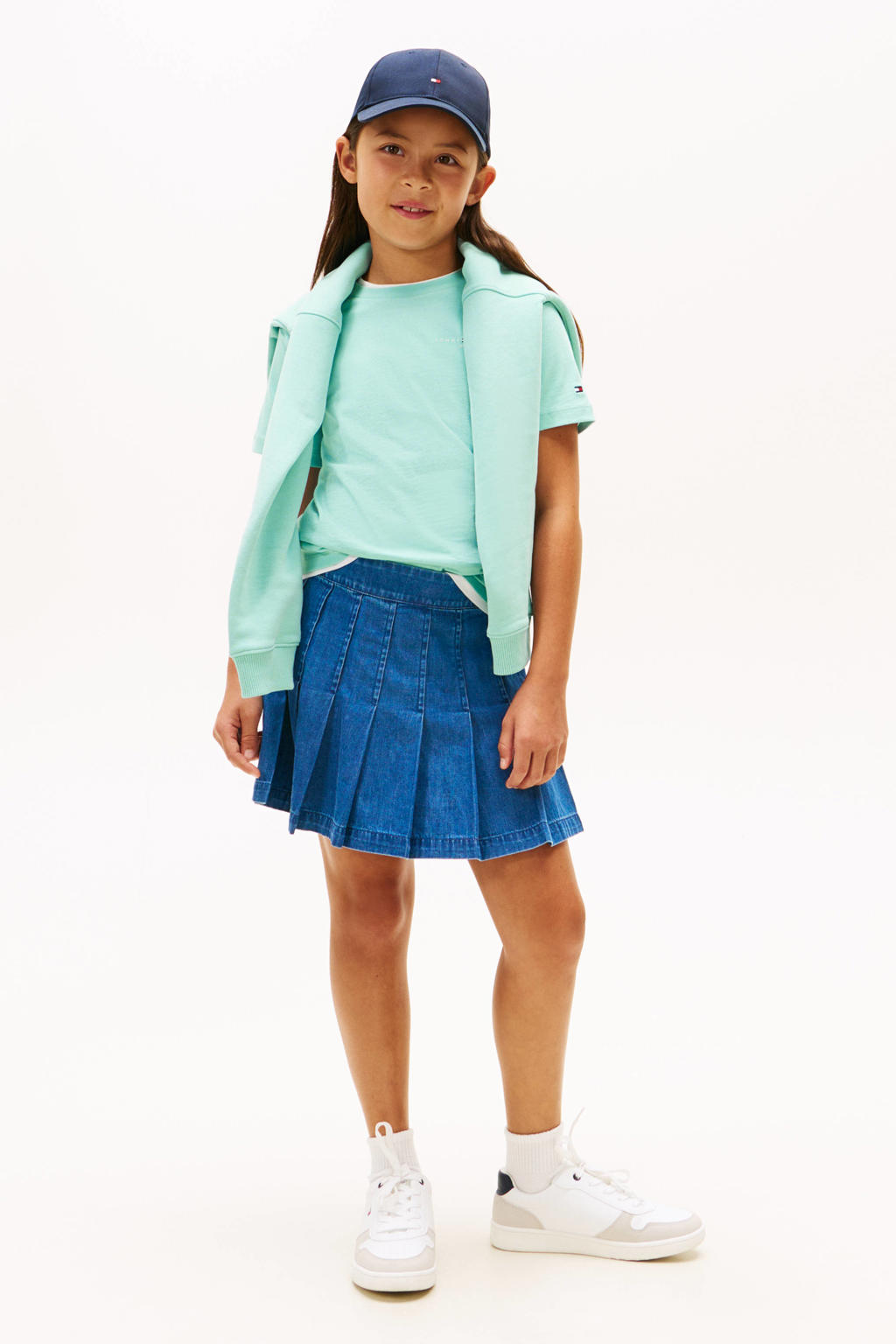 Mintgroene jongens en meisjes Tommy Hilfiger kids T-shirt van katoen met logo dessin, korte mouwen en ronde hals