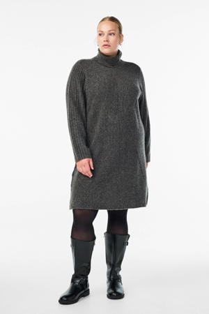wollen jurk met col grijs melange