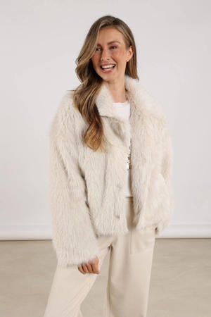 faux fur jas ecru