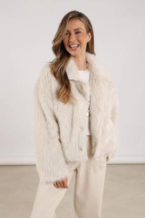 faux fur jas ecru