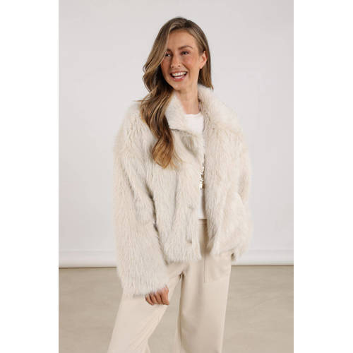 NUKUS faux fur jas ecru afbeelding
