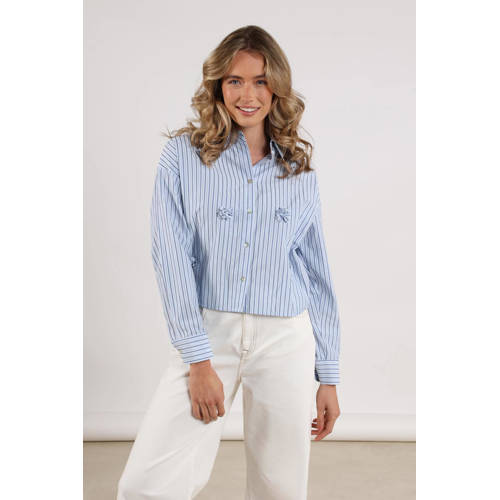 NUKUS gestreepte blouse lichtblauw afbeelding
