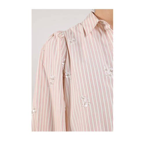 NUKUS gestreepte blouse lichtroze met pailletten afbeelding
