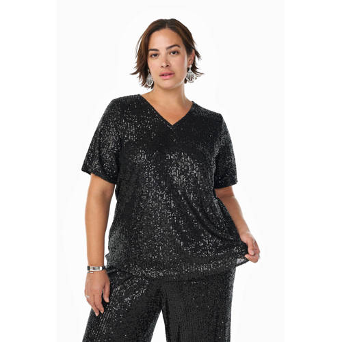 Zizzi top zwart met pailletten afbeelding
