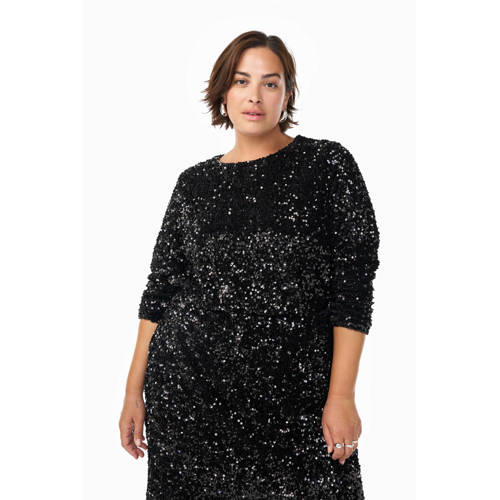 Zizzi glitter top zwart met pailletten afbeelding