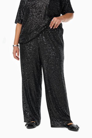 wide leg high waist broek zwart met pailletten