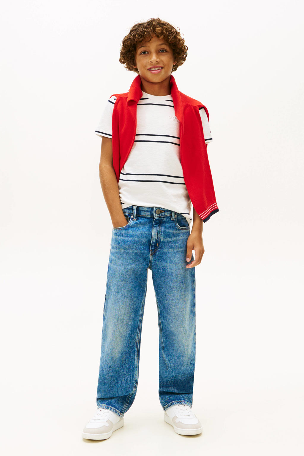 Wit en zwarte jongens Tommy Hilfiger gestreepte T-shirt van katoen met korte mouwen en ronde hals