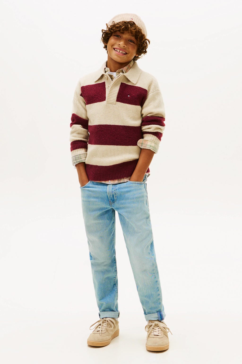 Light blue denim jongens Tommy Hilfiger straight leg jeans van denim met rits- en knoopsluiting en effen