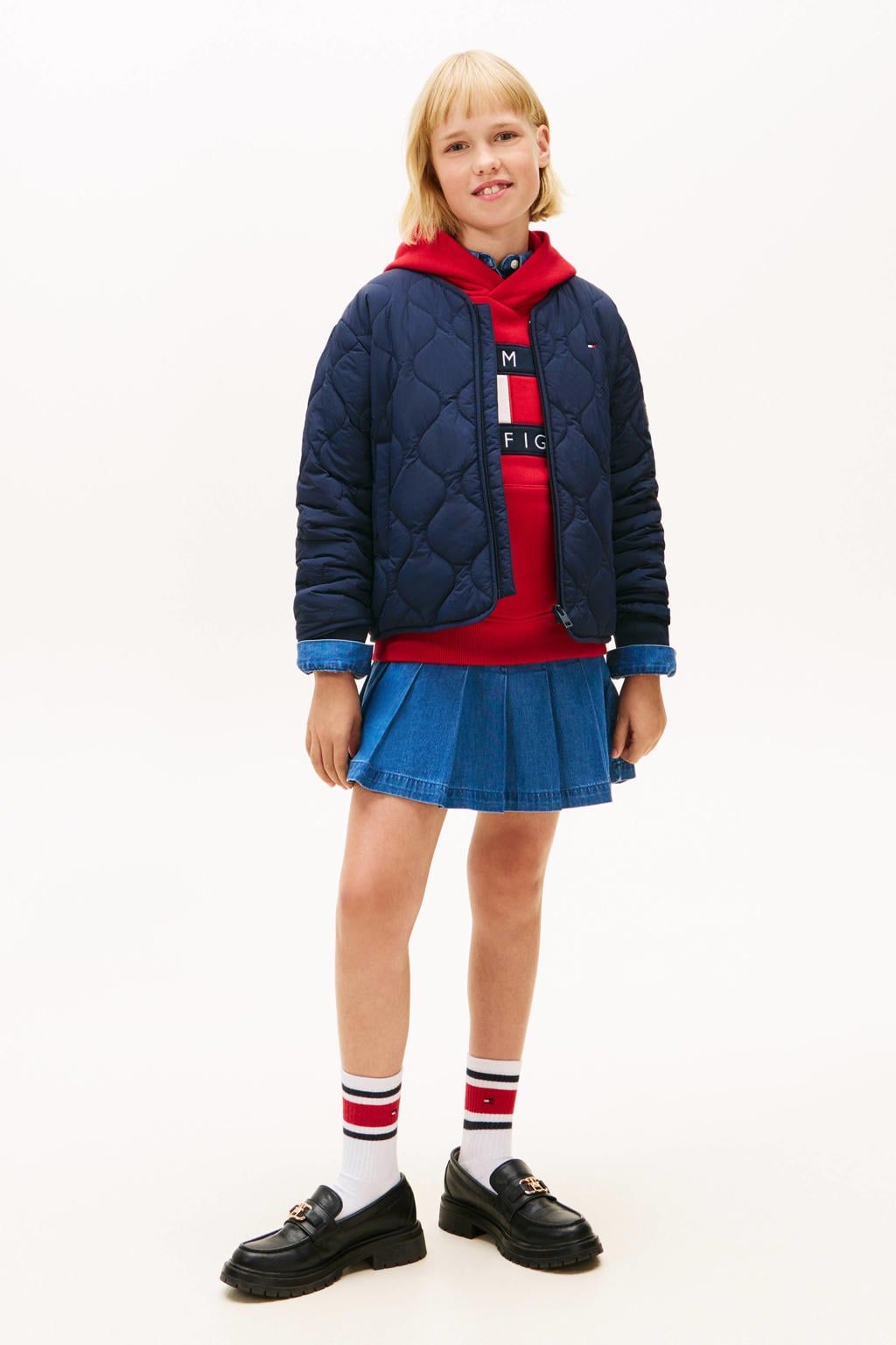 Donkerblauwe jongens en meisjes Tommy Hilfiger outdoor jas van polyester met lange mouwen en ritssluiting