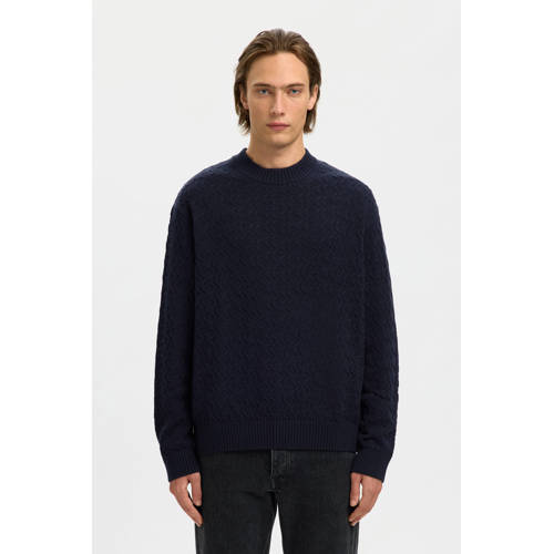 SELECTED HOMME trui met ingebreid patroon donkerblauw afbeelding
