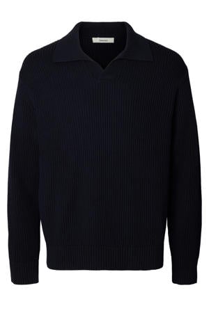 pullover rib gebreid donkerblauw