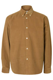 thumbnail: Bruine heren SELECTED HOMME regular casual overhemd van corduroy met effen, lange mouwen, button down sluiting en knoopsluiting
