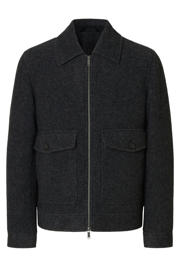 thumbnail: Grijze heren SELECTED HOMME jacket van wol met effen, lange mouwen, klassieke kraag en ritssluiting