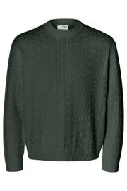 thumbnail: Donkergroene heren SELECTED HOMME trui patroon met effen, lange mouwen, ronde hals en geribde boorden