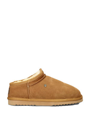 suède pantoffels cognac