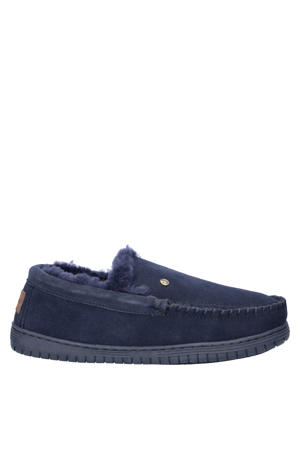 suède pantoffels donkerblauw