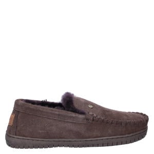 suède pantoffels donkerbruin