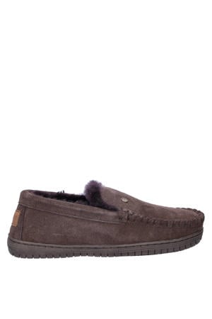 suède pantoffels donkerbruin