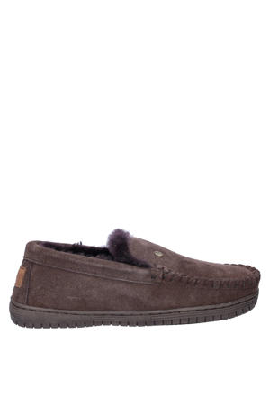 suède pantoffels donkerbruin