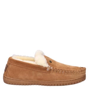 suède pantoffels cognac