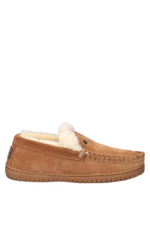 suède pantoffels cognac