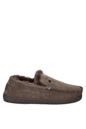 suède pantoffels donkerbruin