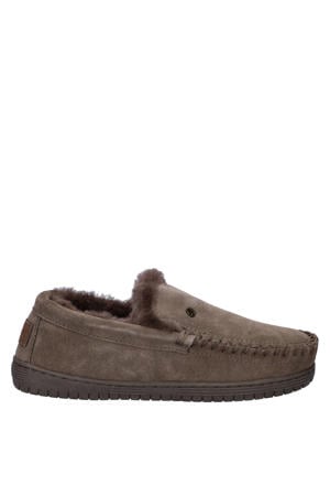 suède pantoffels donkerbruin