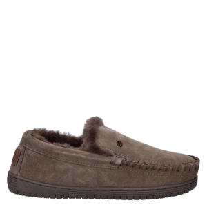 suède pantoffels donkerbruin