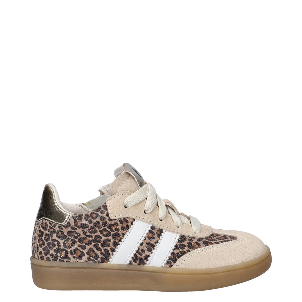Taupe en antraciete meisjes Nelson Kids suède sneakers leopard met rits- en klittenbandsluiting