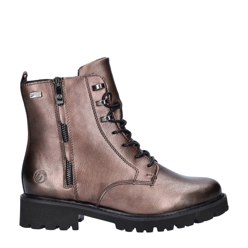Bronzen dames Remonte gevoerde leren veterboots met rits- en vetersluiting