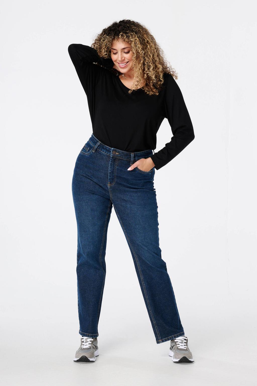 Zwarte dames MS Mode longsleeve van viscose met effen en lange mouwen