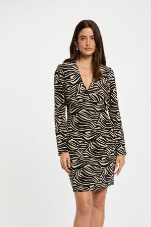 korte jurk met zebraprint ecru