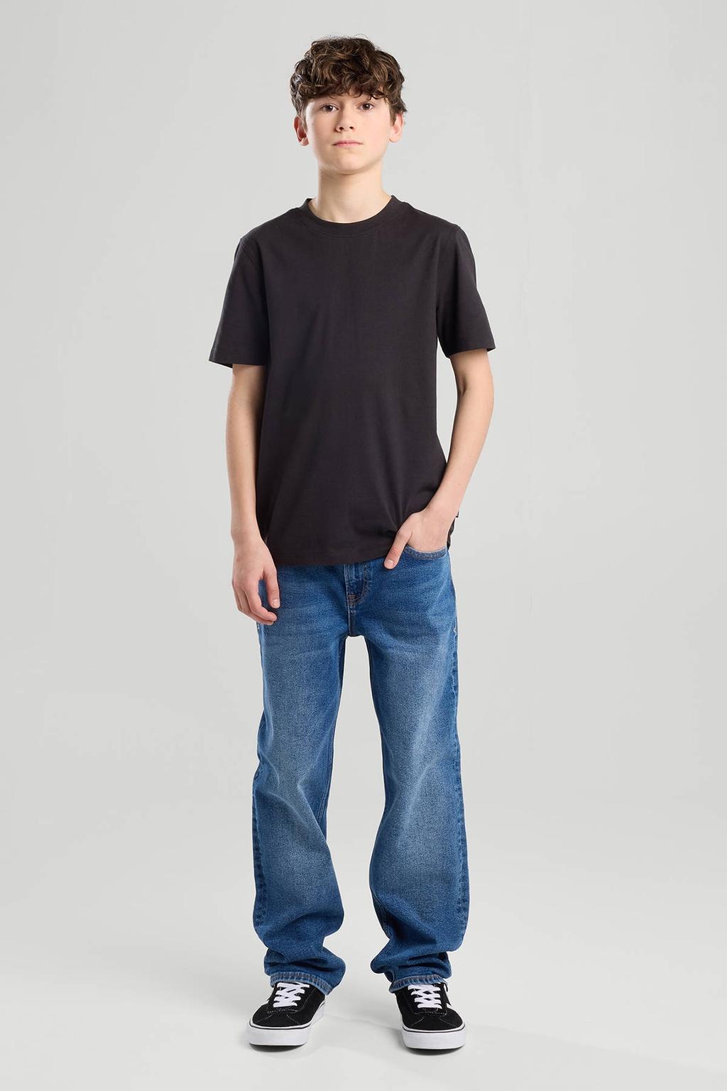 Dark blue denim jongens America Today waist loose fit jeans dark blue van denim met effen