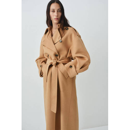 Mango wollen trenchcoat bruin afbeelding