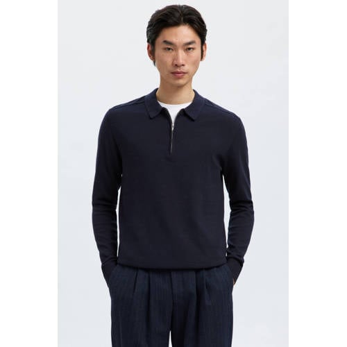 SELECTED HOMME trui fijn gebreid donkerblauw afbeelding