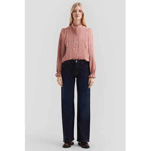 QS high waist wide leg jeans dark blue denim afbeelding