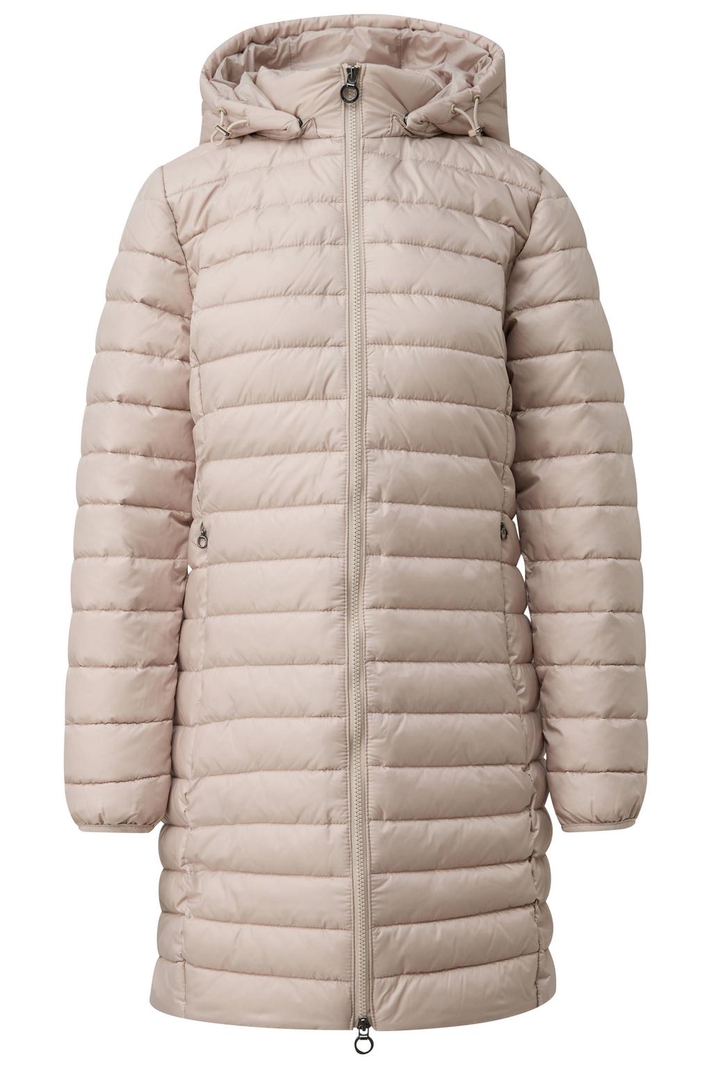 Beige dames s.Oliver gewatteerde jas van polyester met effen, lange mouwen, opstaande kraag en doorgestikte details