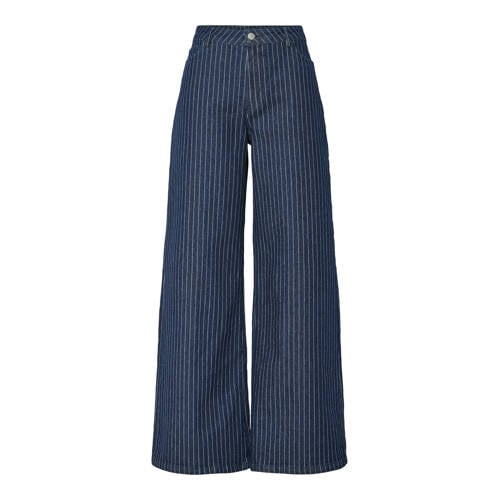 PIECES Curve wide leg jeans met krijtstreep medium blue denim afbeelding