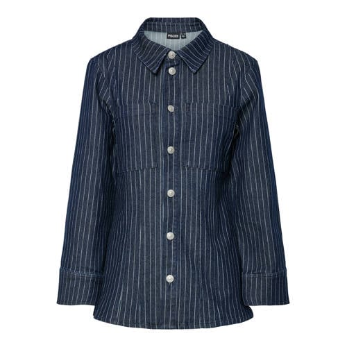 PIECES Curve denim blouse met krijtstreep medium blue denim afbeelding