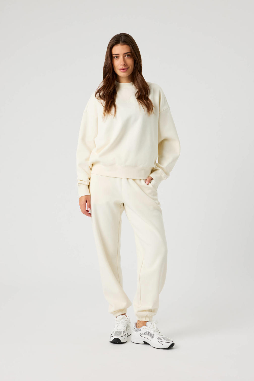 Beige dames Björn Borg sweater met logo dessin, lange mouwen en ronde hals