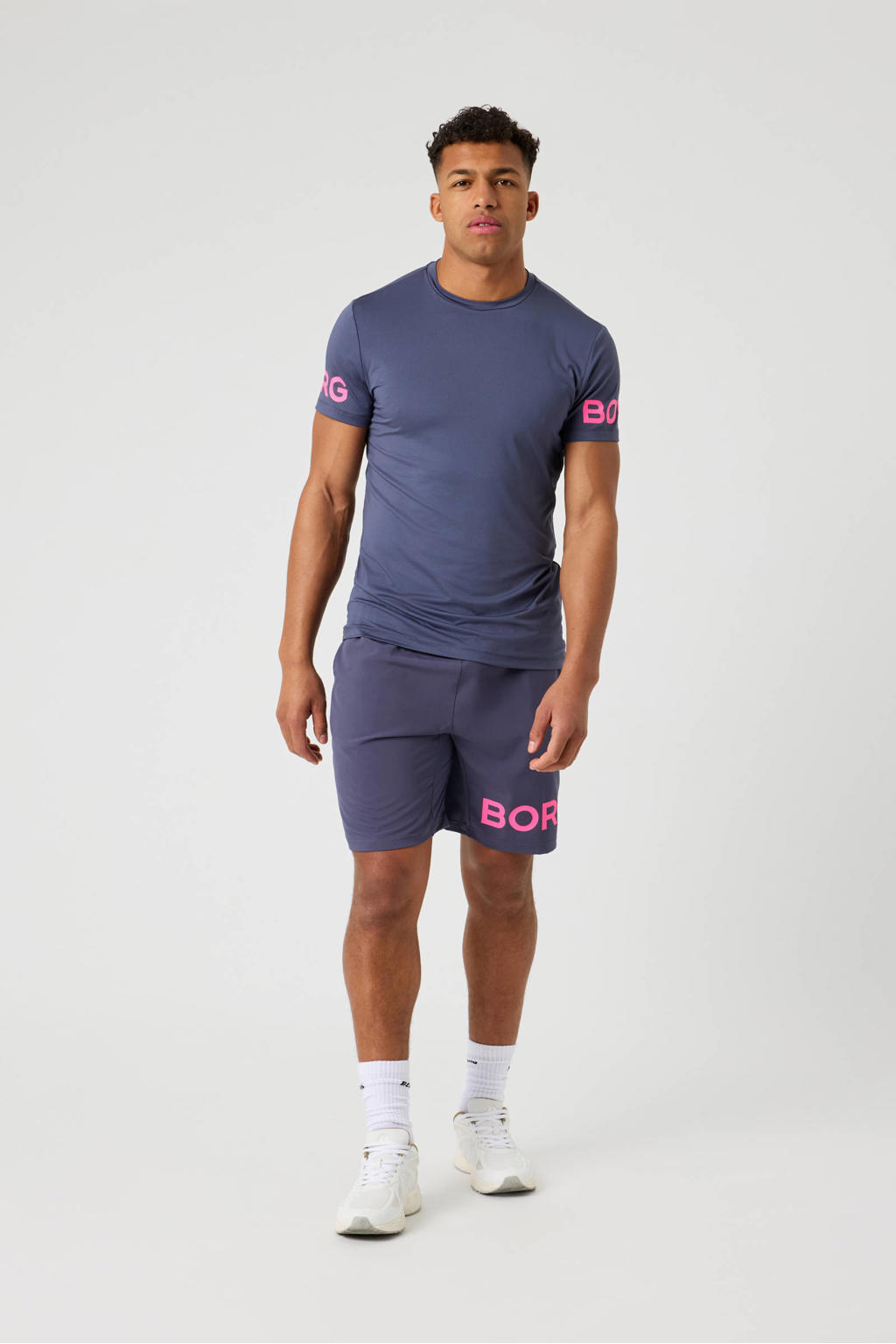 Antraciete heren Björn Borg sportshirt van polyester met logo dessin, korte mouwen en ronde hals