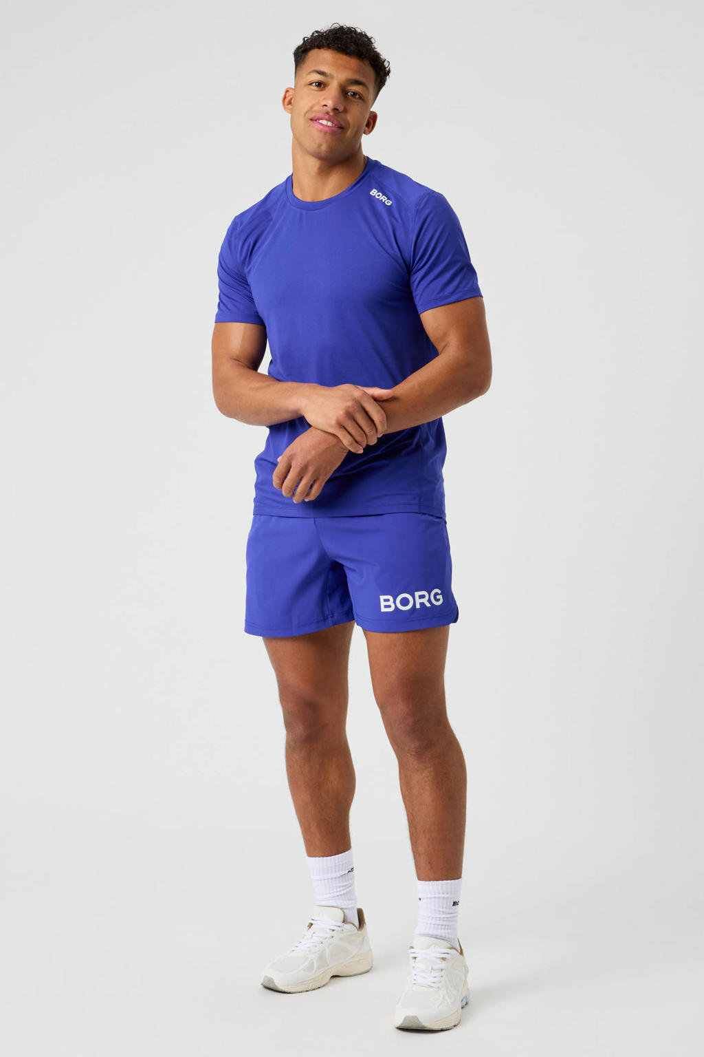 Blauwe heren Björn Borg sportshort short 12" van polyester met regular fit, regular waist en logo dessin