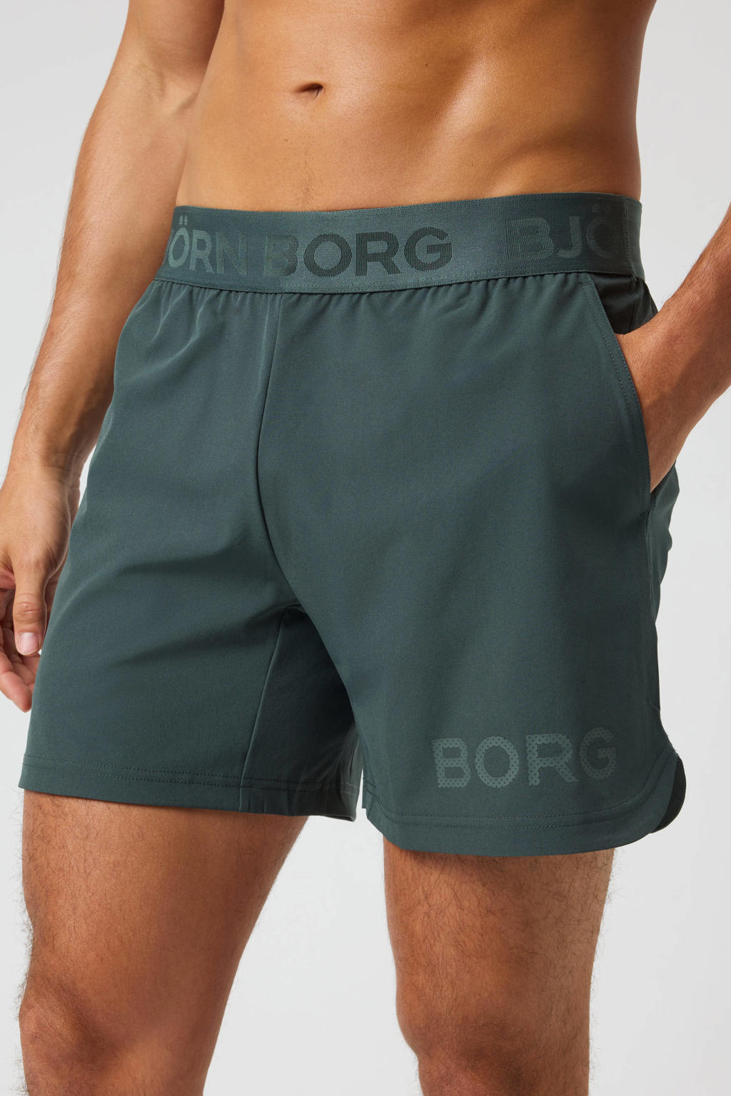 Petrolkleurige heren Björn Borg sportshort short van polyester met regular fit, regular waist en logo dessin