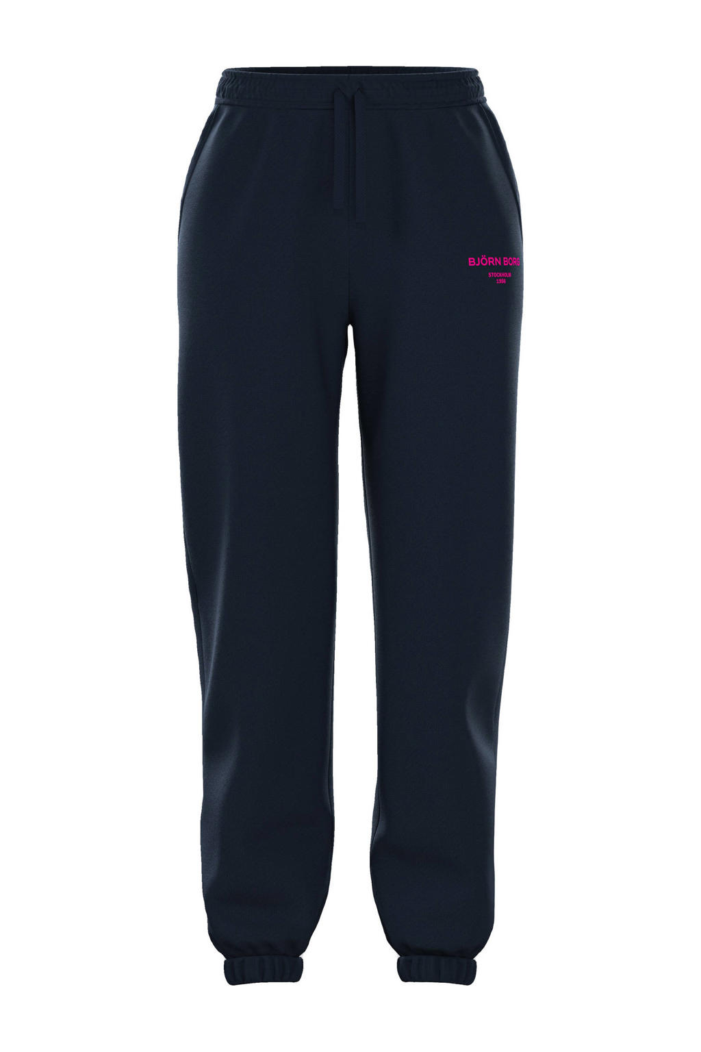 Donkerblauwe dames Björn Borg regular waist joggingbroek Essential van katoen met elastische tailleband met koord en logo dessin