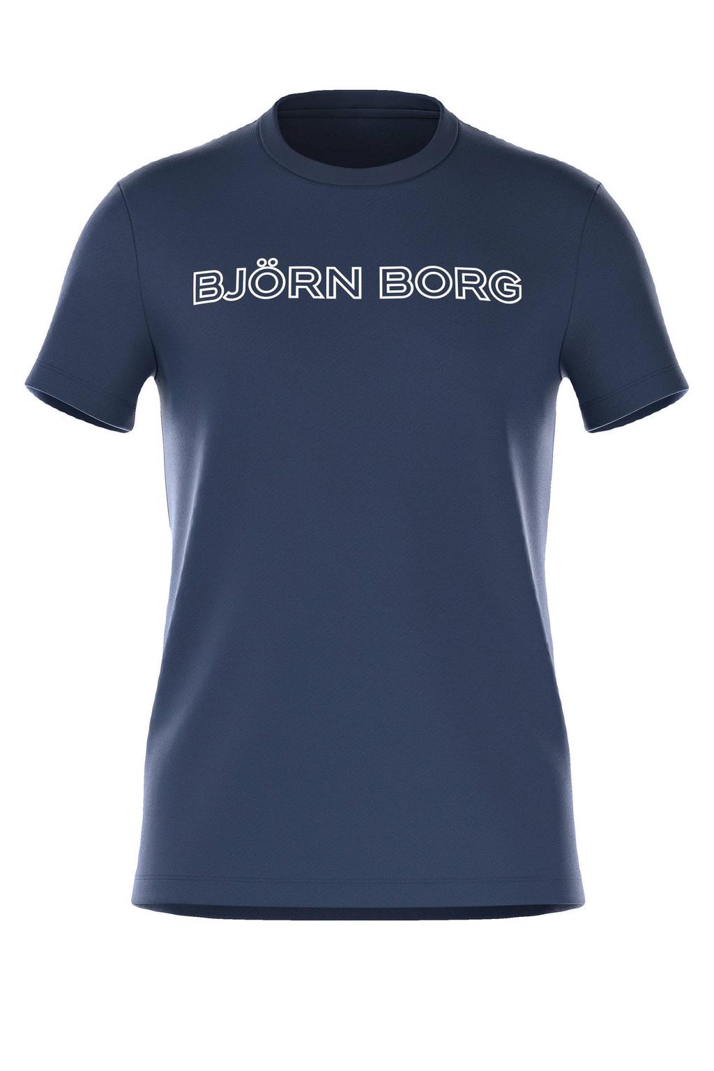 Blauwe heren Björn Borg regular T-shirt Essential van katoen met printopdruk, korte mouwen en ronde hals