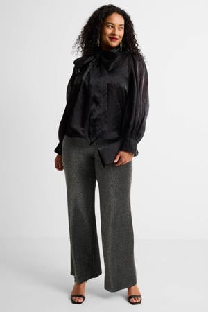 wide leg broek met glitters zilver