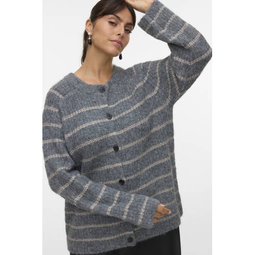 VERO MODA CURVE gestreepte vest grijs melange gebreid afbeelding
