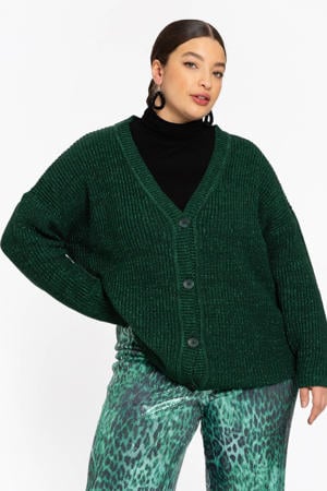 gebreid vest donkergroen met lurex