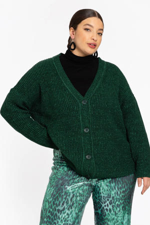 gebreid vest donkergroen met lurex
